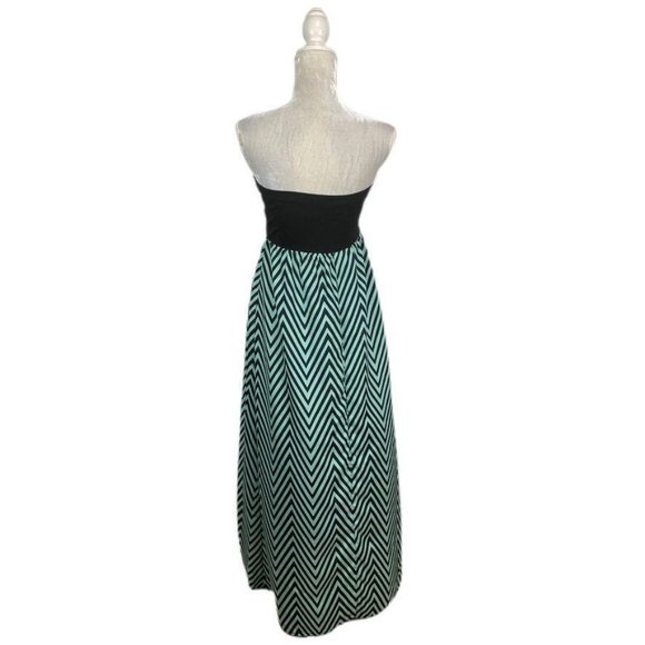 Love, Fire Strapless Chevron Maxi Dress Knit Bust Georgette Skirt Unlined L - Picture 4 of 7